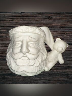 Rare  Beacon Hill santa with teddy bear hanging from hat Porcelain candle holder